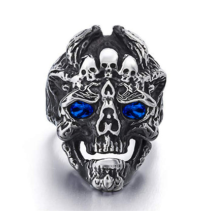 Devil dragon head skull with zircon men's titanium steel ring