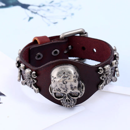 Skull Punk Leather Bracelet