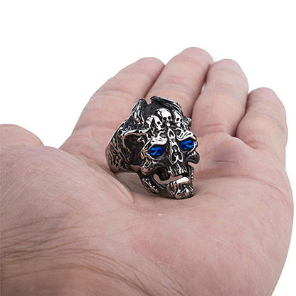 Devil dragon head skull with zircon men's titanium steel ring