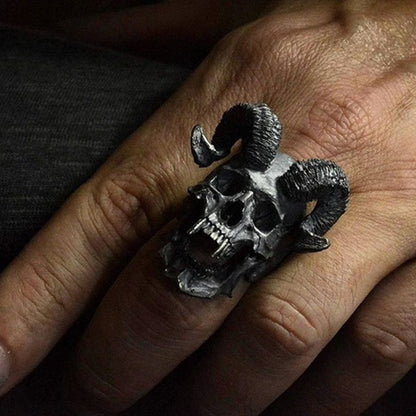 Dark Ram Head Skull Ring