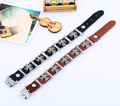 Vintage punk link leather bracelet