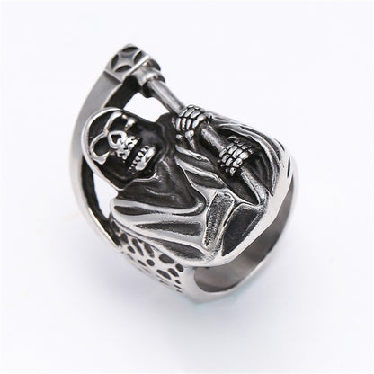 Personalized Retro Imitation Titanium Steel Ring Death Sickle Skull Men's Ring Jewelry