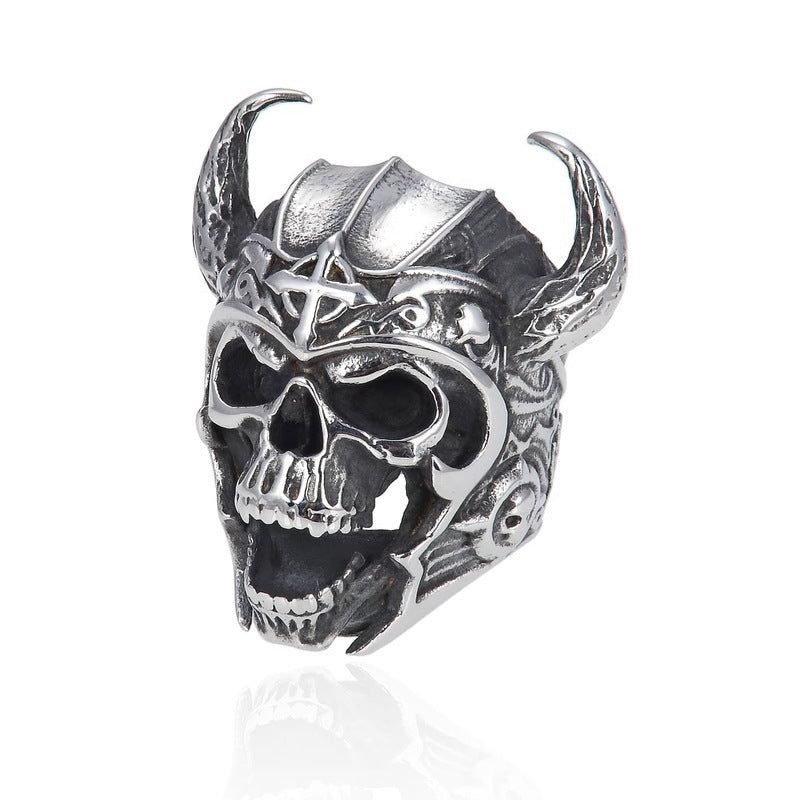 Skull Head Male Ring Horns Retro Ring