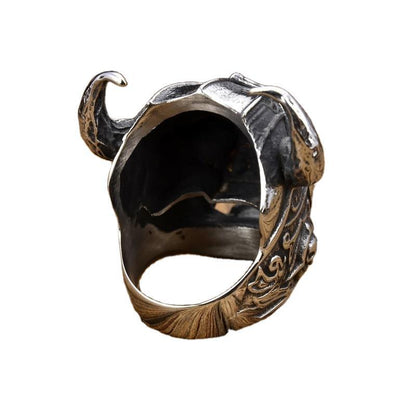 Skull Head Male Ring Horns Retro Ring