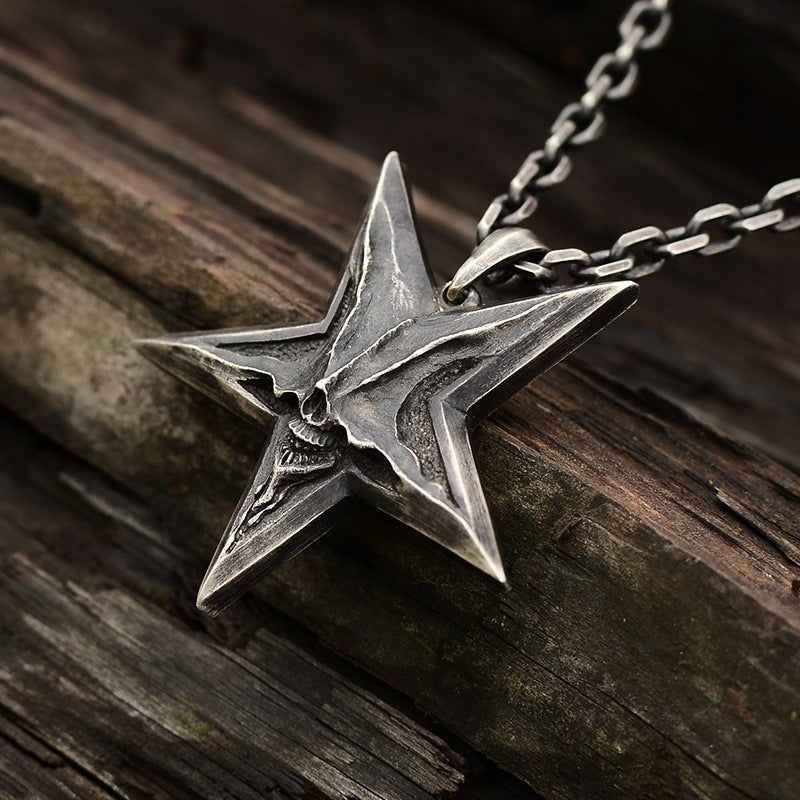 Vintage Thai Silver Male And Female Punk Style Fashion Five-Pointed Star Popular Pendant Necklace