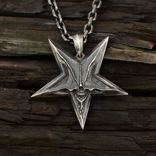 Vintage Thai Silver Male And Female Punk Style Fashion Five-Pointed Star Popular Pendant Necklace