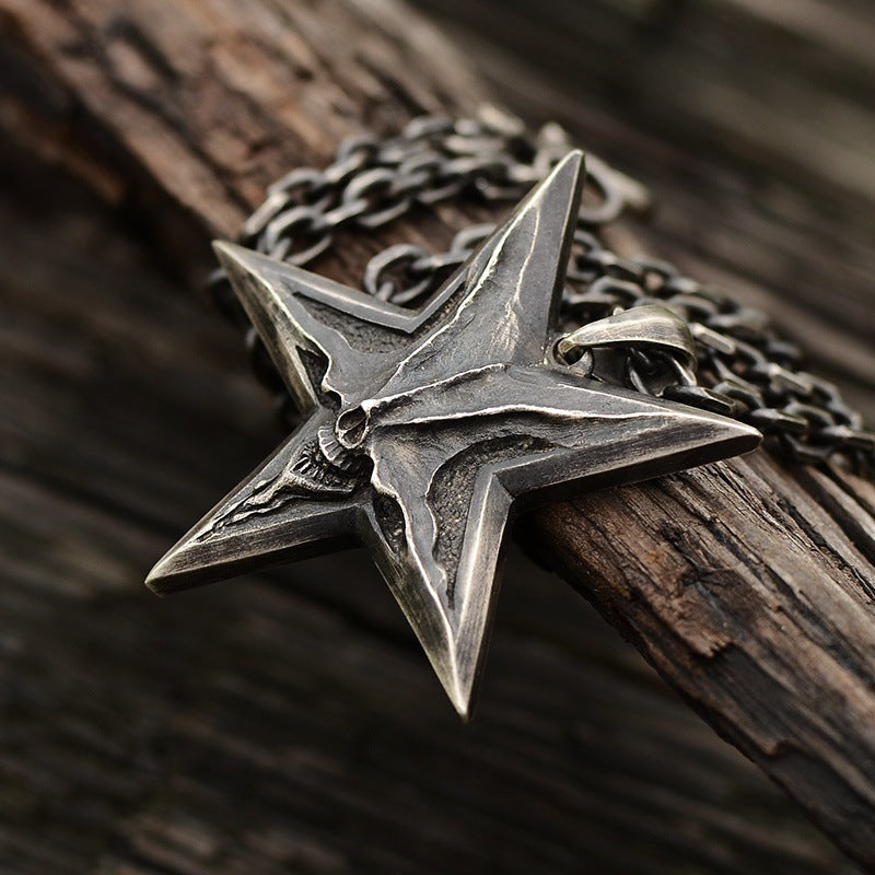 Vintage Thai Silver Male And Female Punk Style Fashion Five-Pointed Star Popular Pendant Necklace