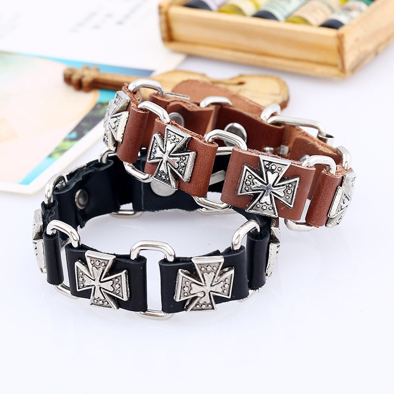 Vintage punk link leather bracelet