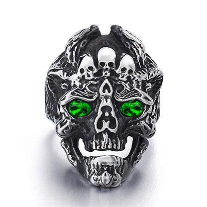 Devil dragon head skull with zircon men's titanium steel ring