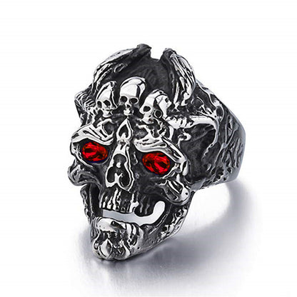 Devil dragon head skull with zircon men's titanium steel ring