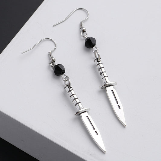 European And American Punk Style Ancient Silver Dagger Earrings