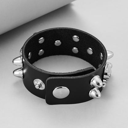 Round Rivet Gothic Bracelet Hip Hop Dark Skull Head Leather Bracelet