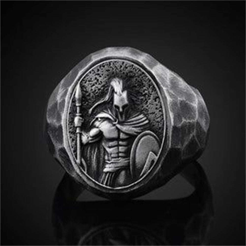 European And American Style Domineering Men's Ring Nostalgic Warrior Oval Trend Ring