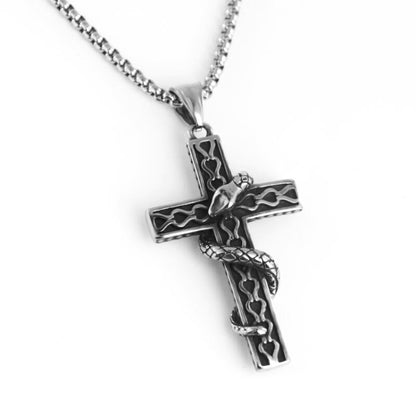 Gothic Exaggerated Snake Wrapped Cross Pendant