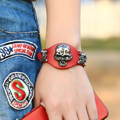 Skull Punk Leather Bracelet