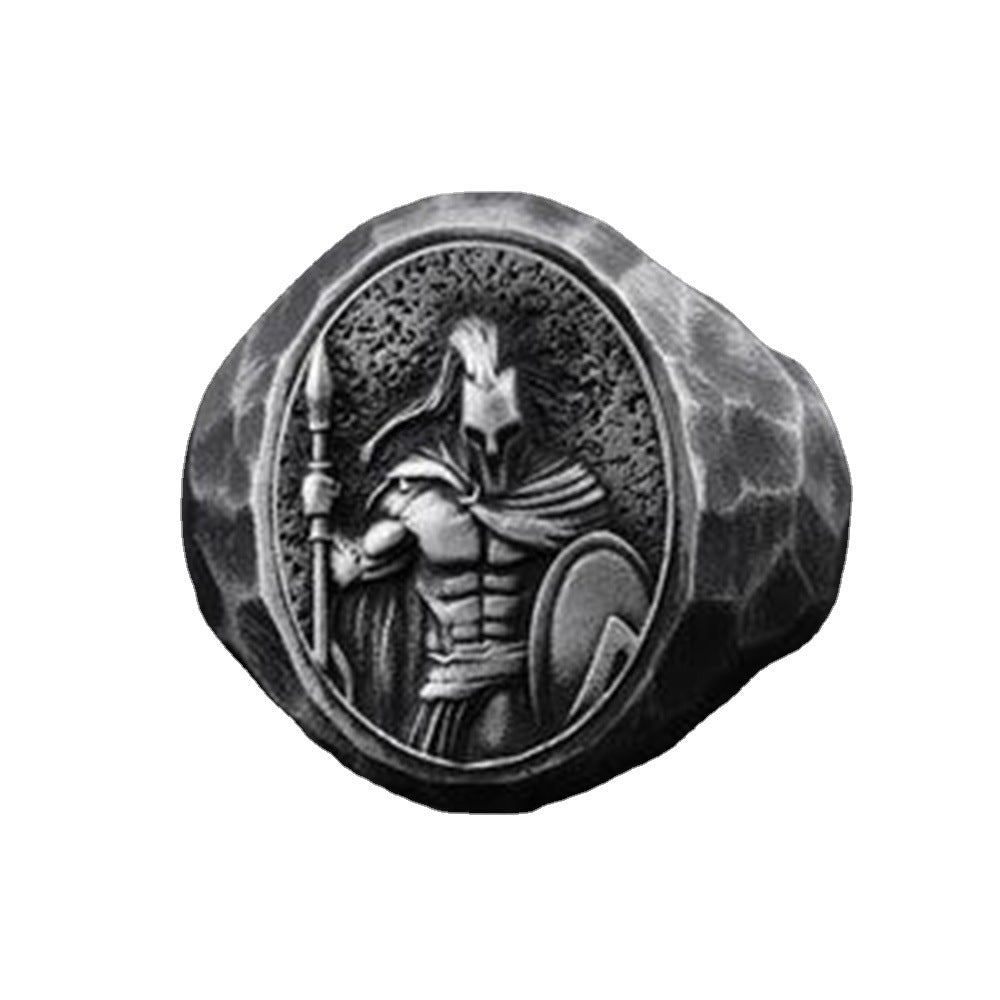 European And American Style Domineering Men's Ring Nostalgic Warrior Oval Trend Ring