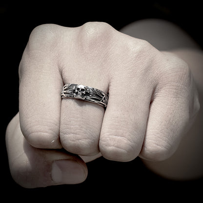 Punk Engraved Skull Statement Ring