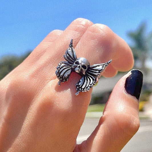 Vintage Punk Style Butterfly Skull Ring