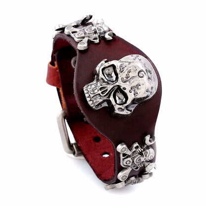 Skull Punk Leather Bracelet