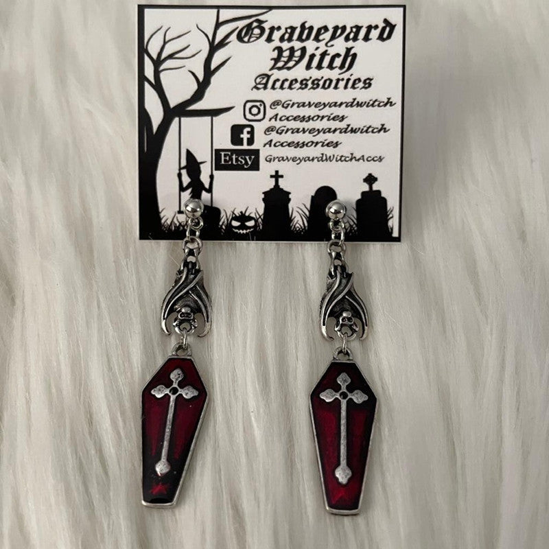 Women's Fashion Gothic Coffin Cross Earrings