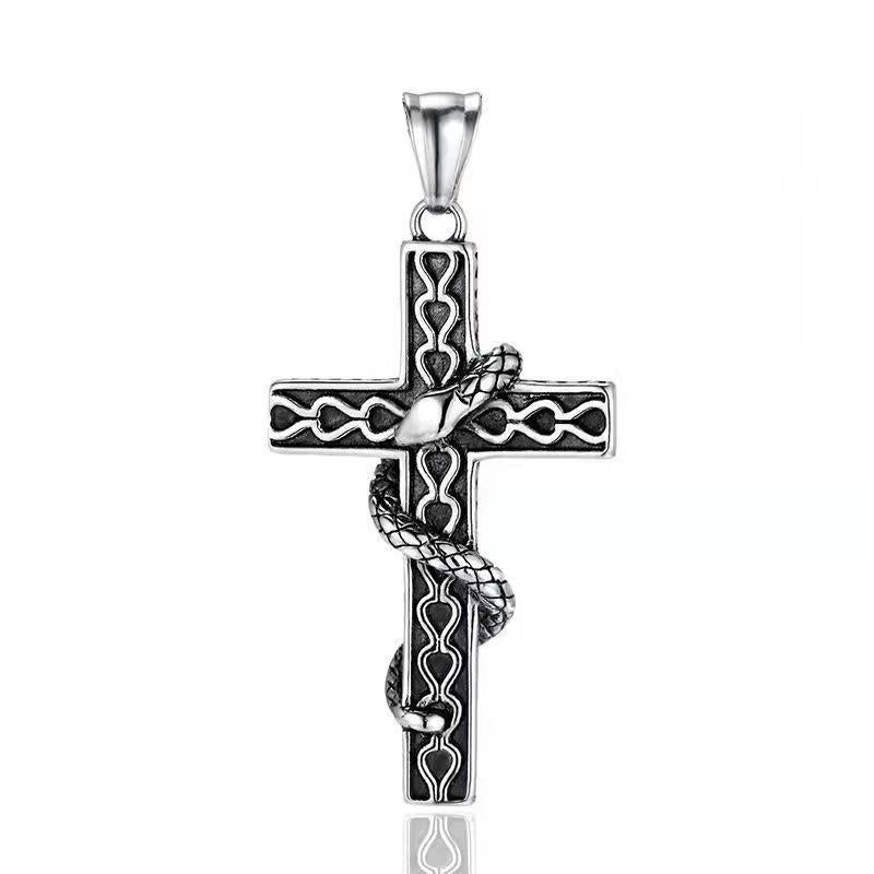 Gothic Exaggerated Snake Wrapped Cross Pendant