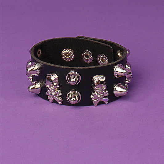 Punk Gothic Skull Rivet PU Bracelet