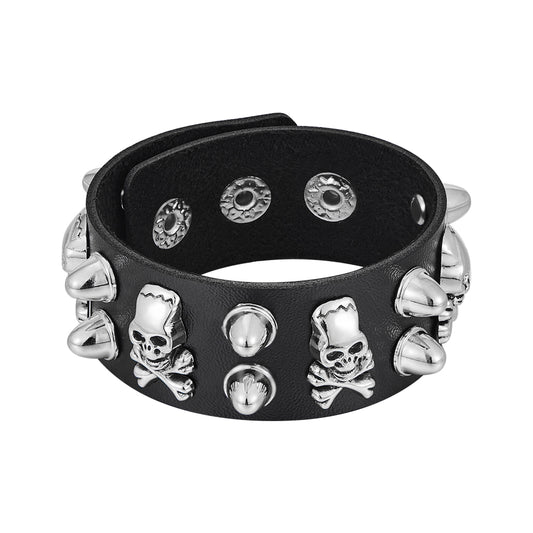 Round Rivet Gothic Bracelet Hip Hop Dark Skull Head Leather Bracelet