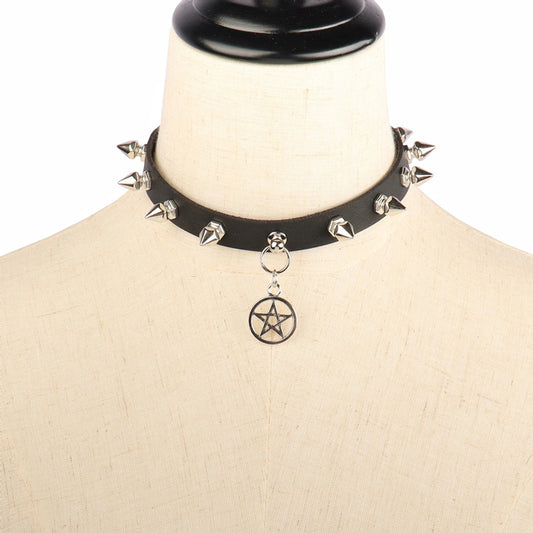 Dark Personality Punk Retro Harajuku Pentagram Leather Collar