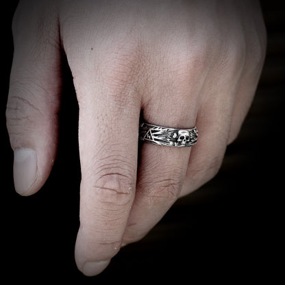 Punk Engraved Skull Statement Ring